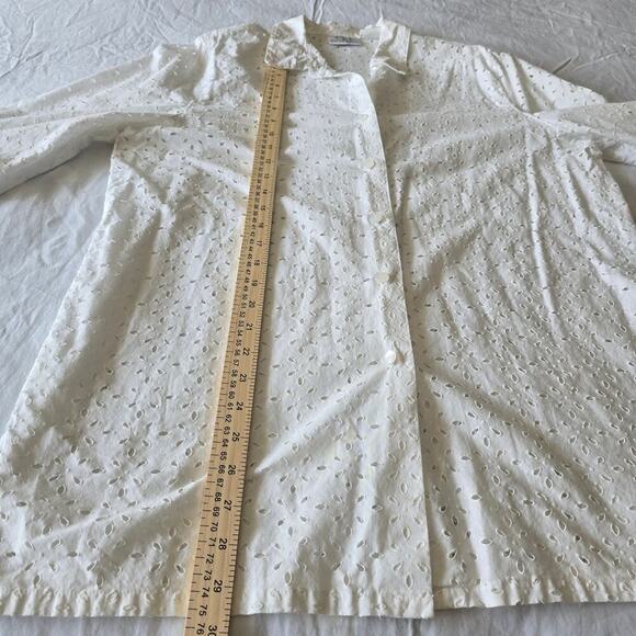 Y2K CLC White Cotton Eyelet Lace Shirt Button-Up Academia Resort Office Top Sz L - Picture 4 of 8